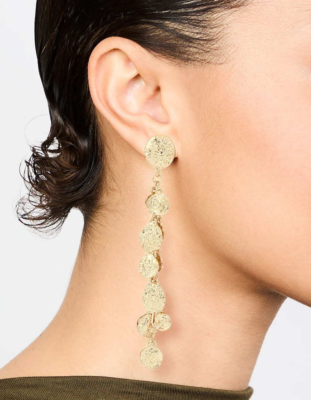 Gold Molten Disc Drop Earrings - Image 2
