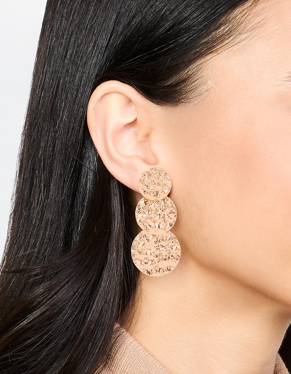 Gold Molten Disc Drop Earrings - Image 2