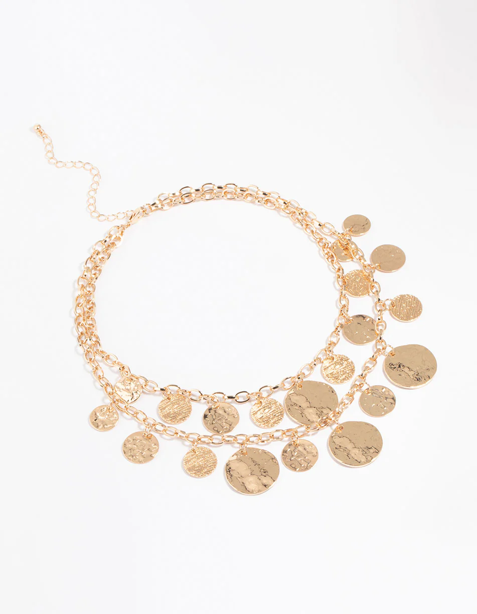 Gold Molten Disc Layered Necklace - Image 2