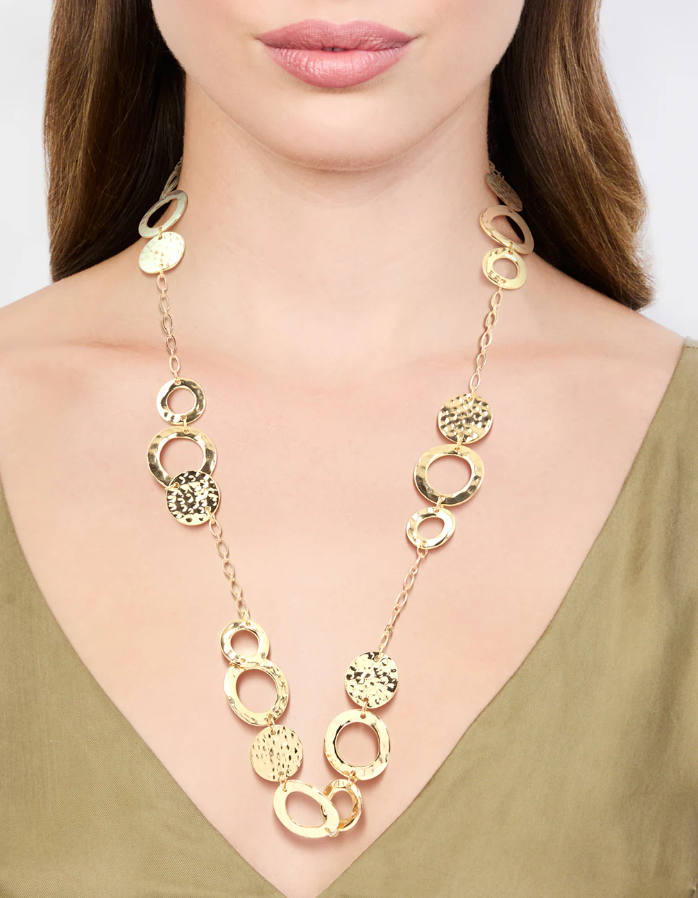 Gold Molten Disc Long Necklace - Image 2