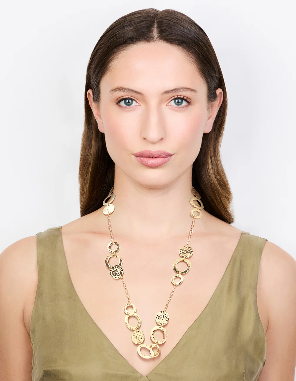 Gold Molten Disc Long Necklace - Image 3