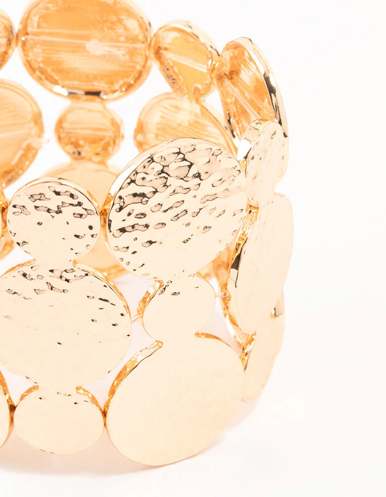 Gold Molten Disc Stretch Bracelet - Image 2