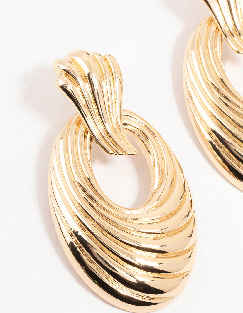 Gold Molten Door Knocker Drop Earrings - Image 2
