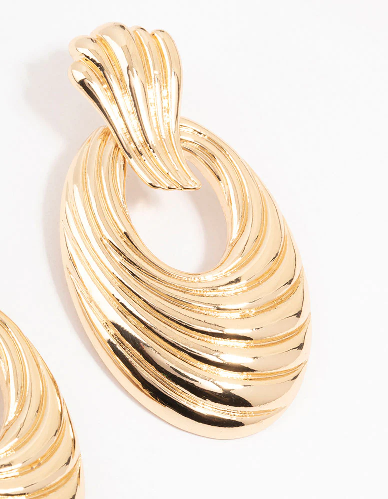 Gold Molten Door Knocker Drop Earrings - Image 3