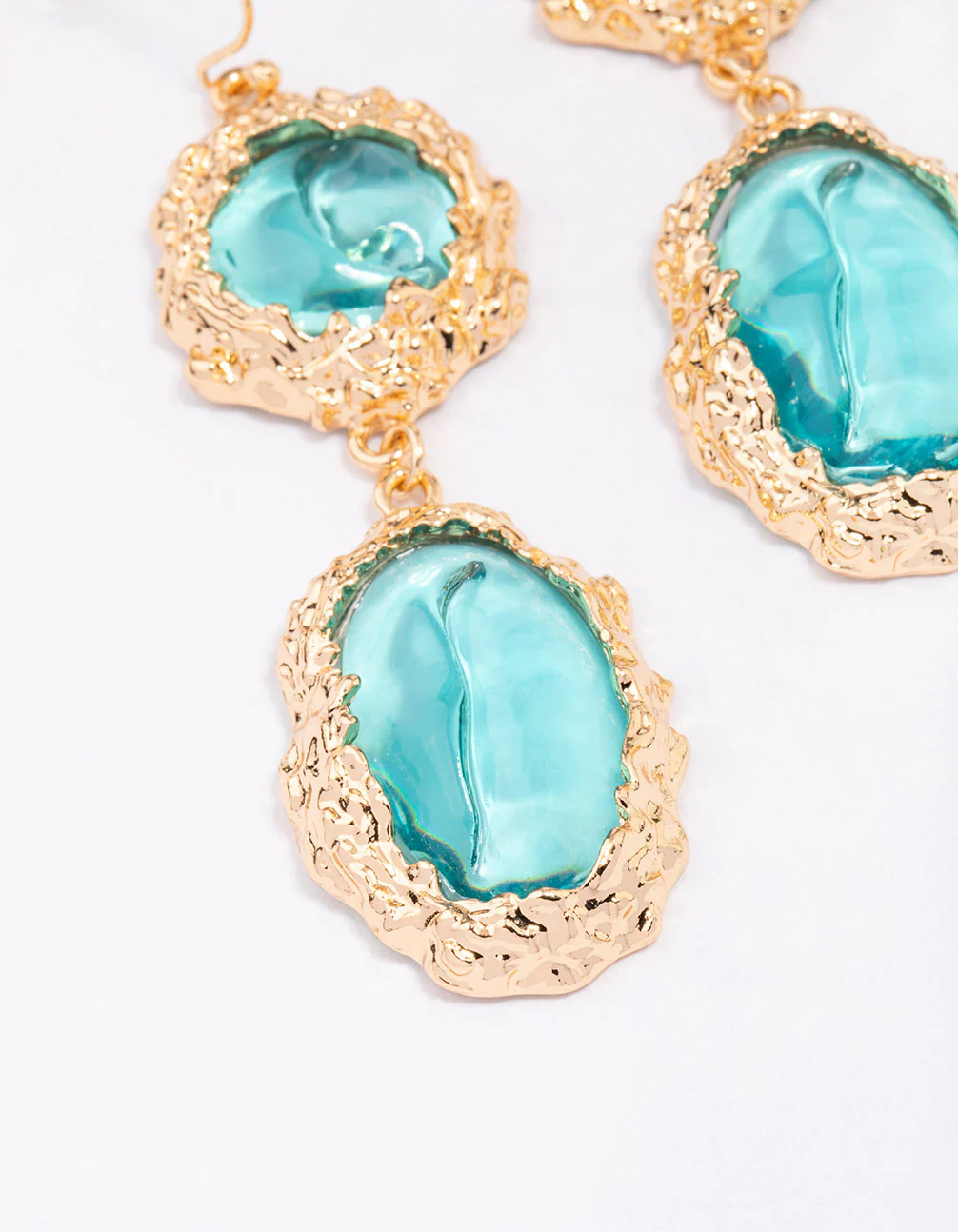Gold Molten Double Row Round Drop Earrings - Image 2