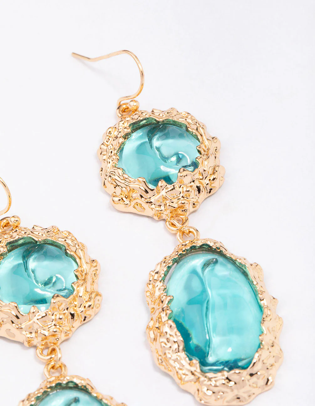 Gold Molten Double Row Round Drop Earrings - Image 3