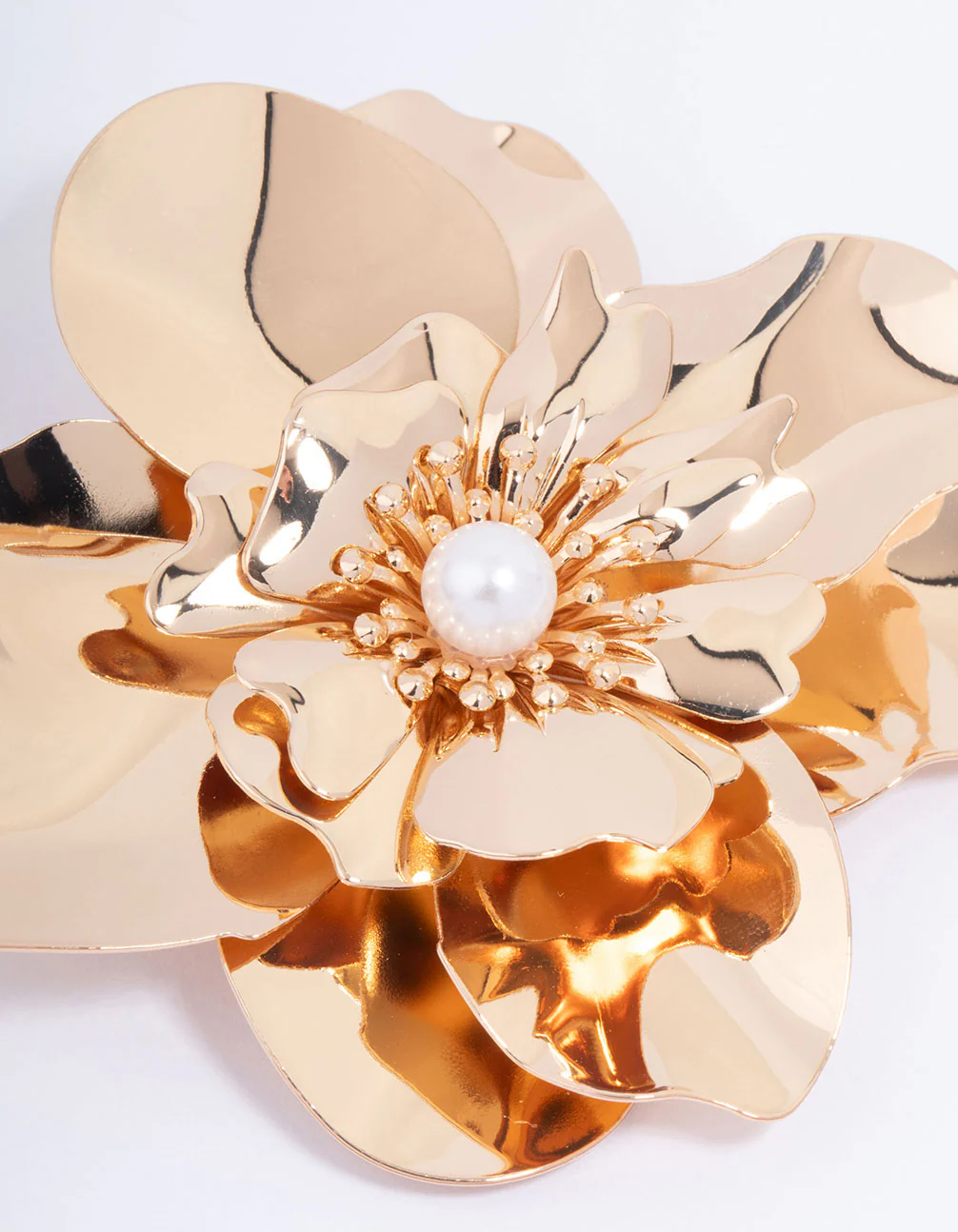 Gold Molten Flower Pearl Brooch - Image 2