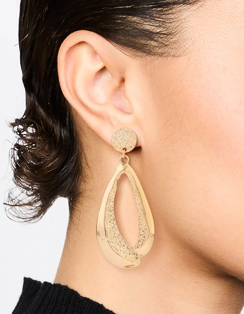 Gold Molten Organic Drop Earrings - Image 2