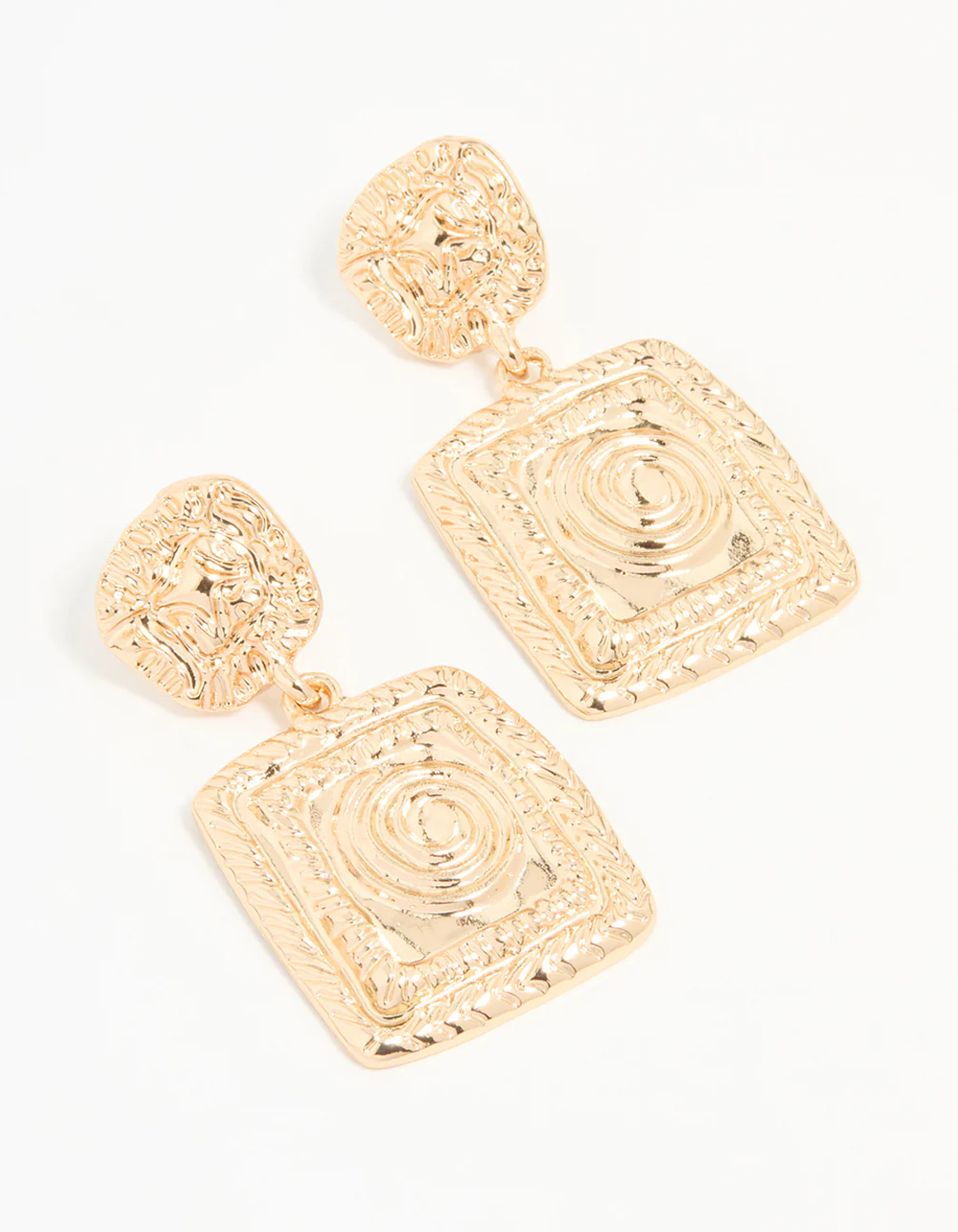 Gold Molten Square Drop Earrings