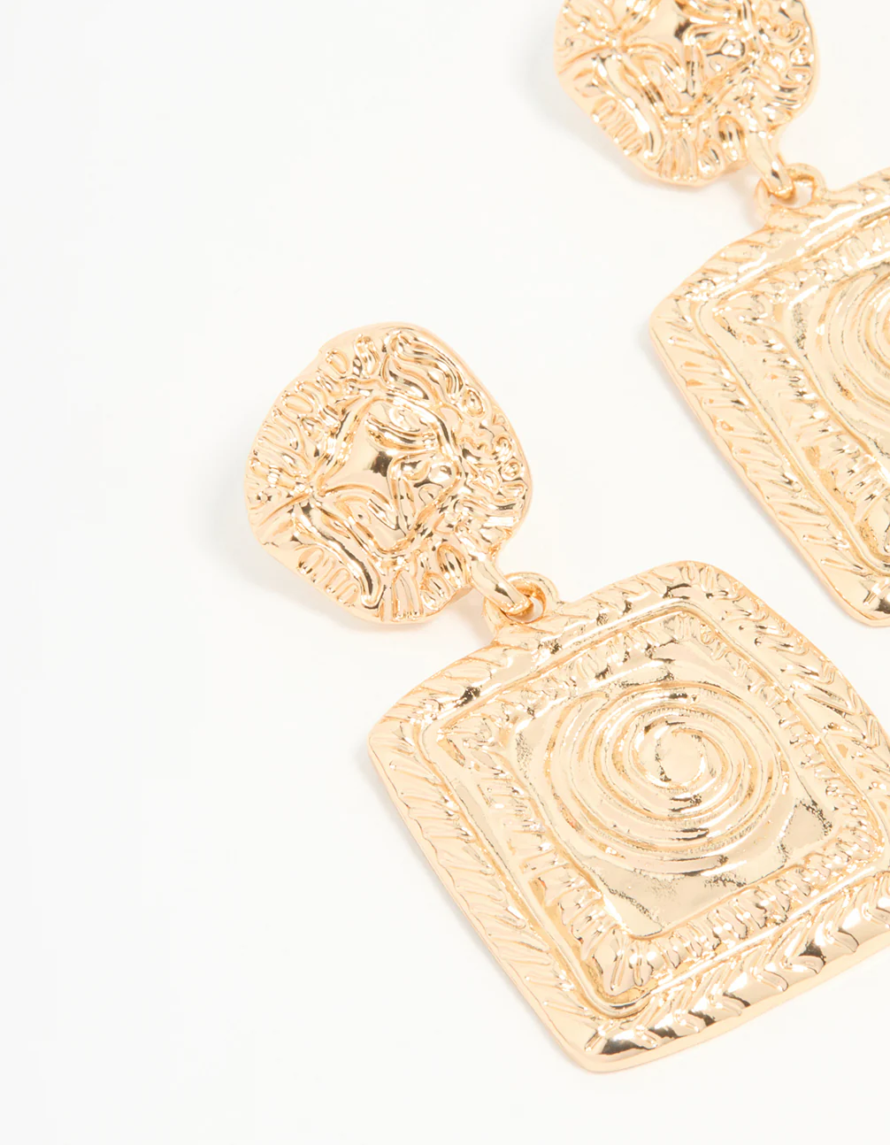 Gold Molten Square Drop Earrings - Image 4