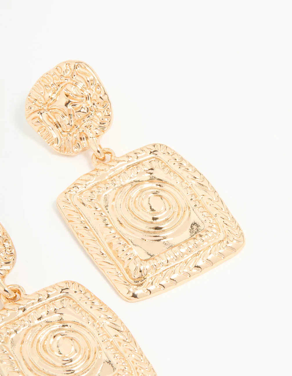 Gold Molten Square Drop Earrings - Image 5