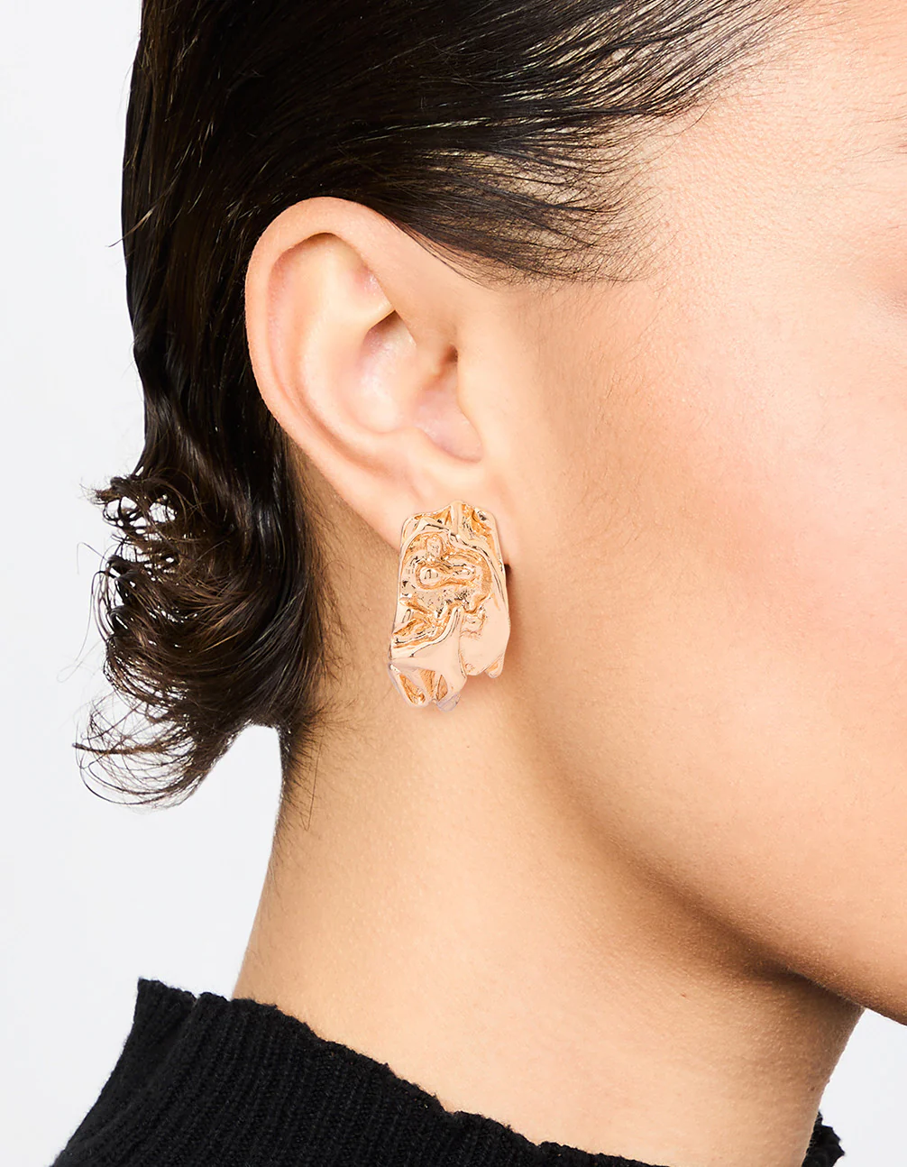 Gold Molten Texture Earrings - Image 2