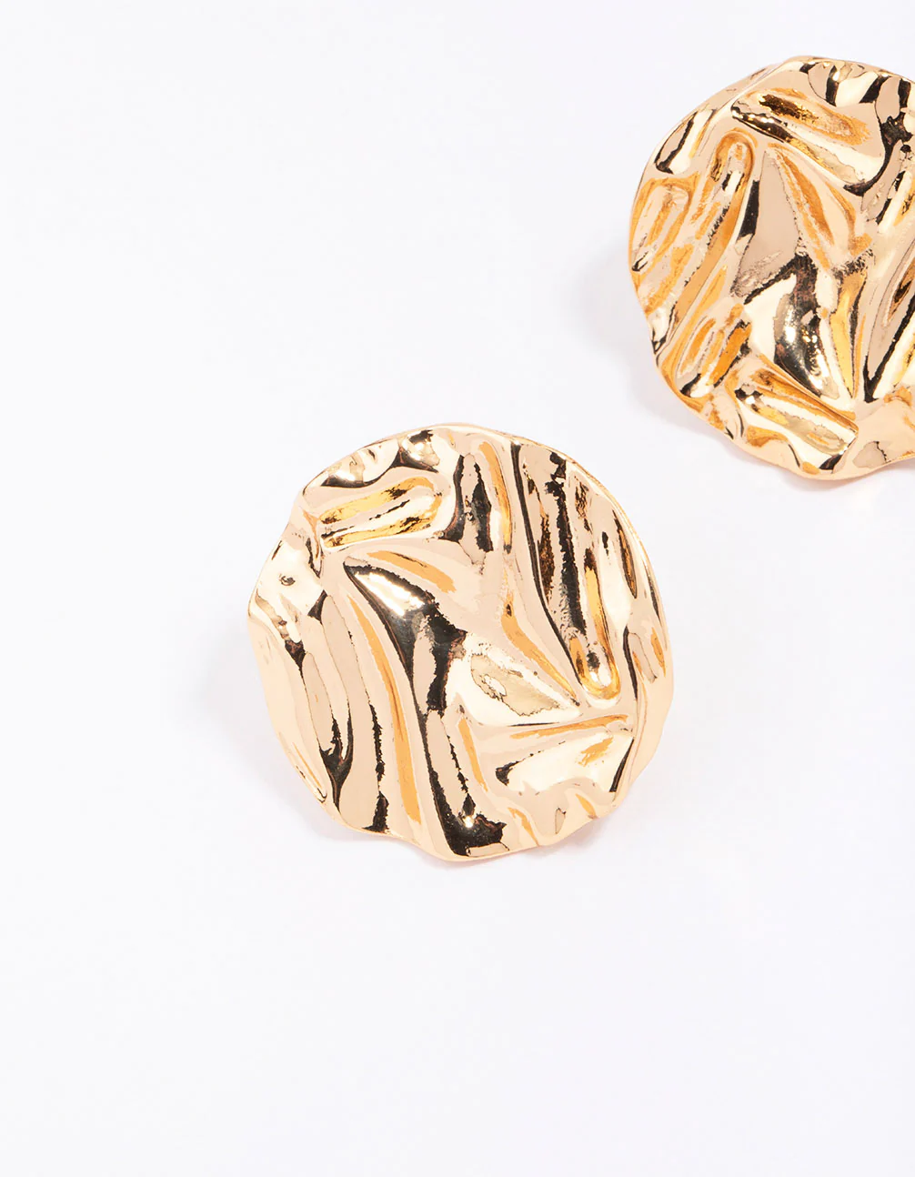 Gold Molten Textured Circle Stud Earrings - Image 2