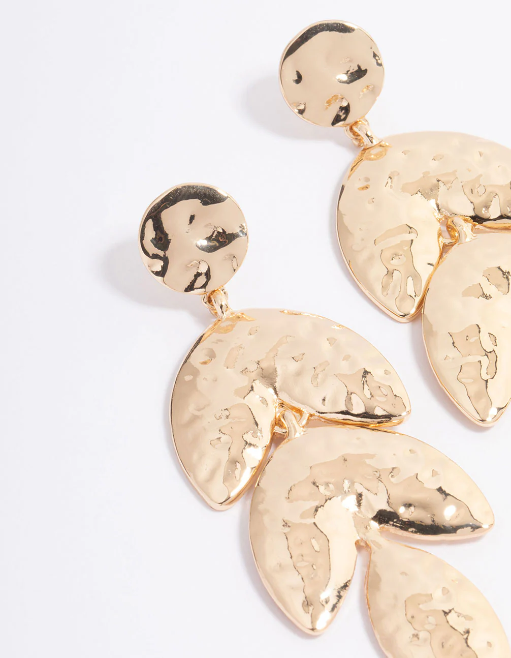 Gold Molten Textured Petal Drop Earrings - Image 2