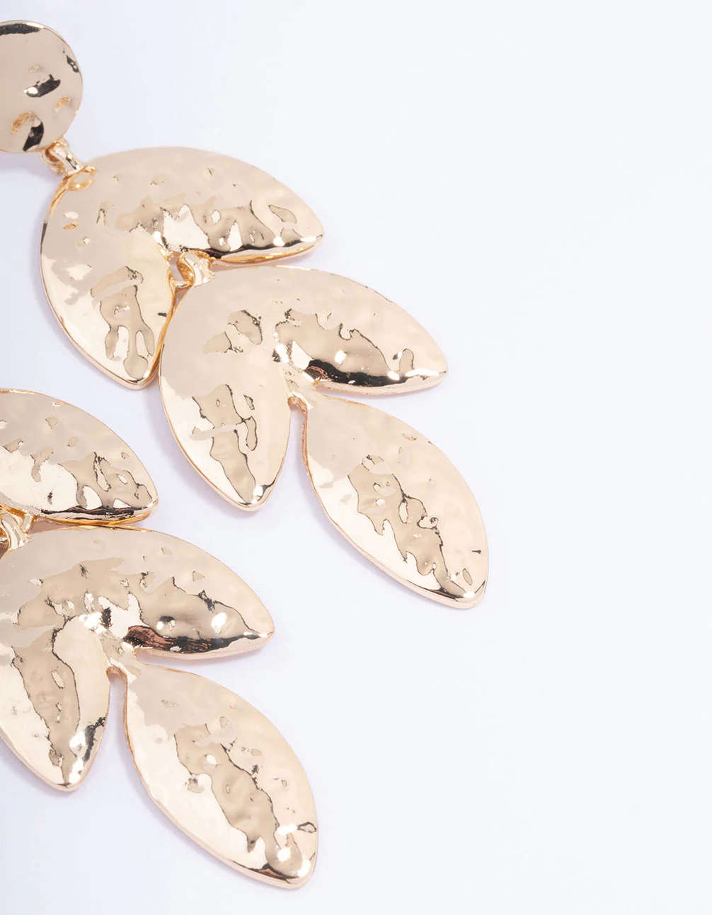 Gold Molten Textured Petal Drop Earrings - Image 3