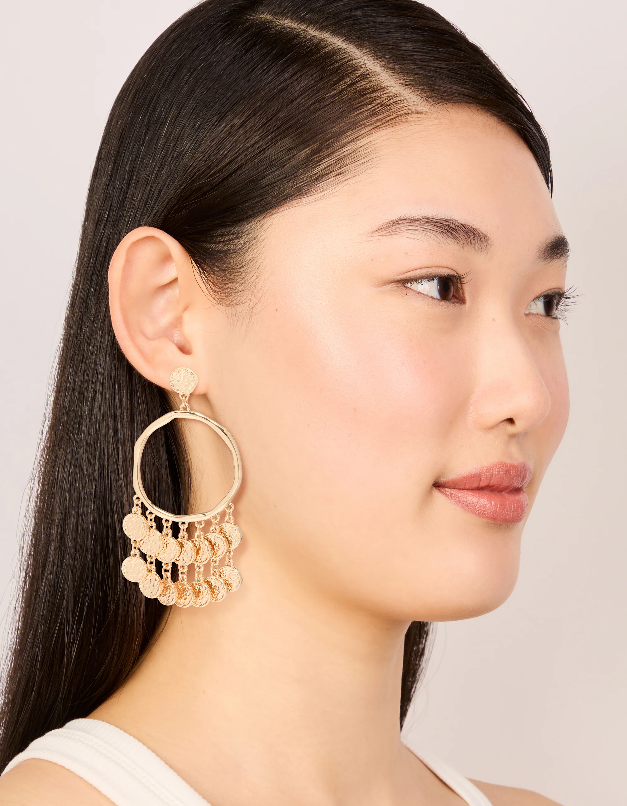 Gold Multi Coin Hoop Earrings - Image 3