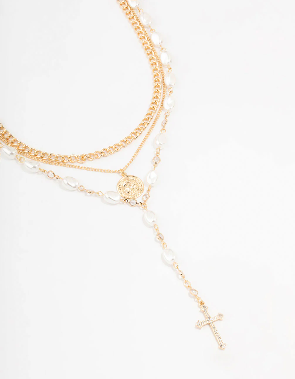Gold Multi Row Mixed Pearl Necklace