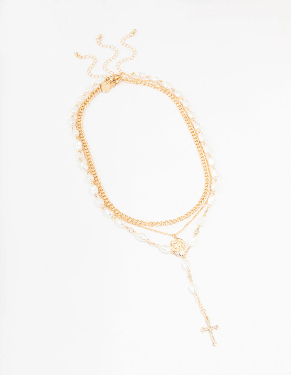 Gold Multi Row Mixed Pearl Necklace - Image 2
