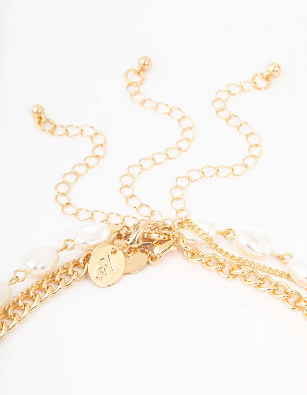 Gold Multi Row Mixed Pearl Necklace - Image 3