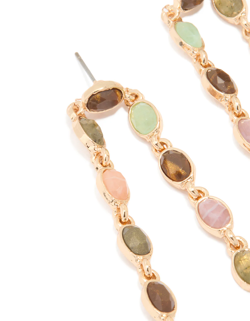 Gold Multicoloured Beaded Asymmetrical Drop Earrings - Image 2