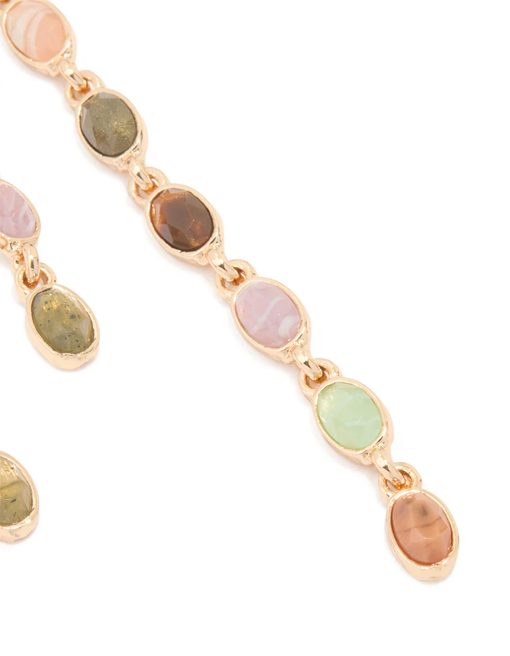 Gold Multicoloured Beaded Asymmetrical Drop Earrings - Image 3