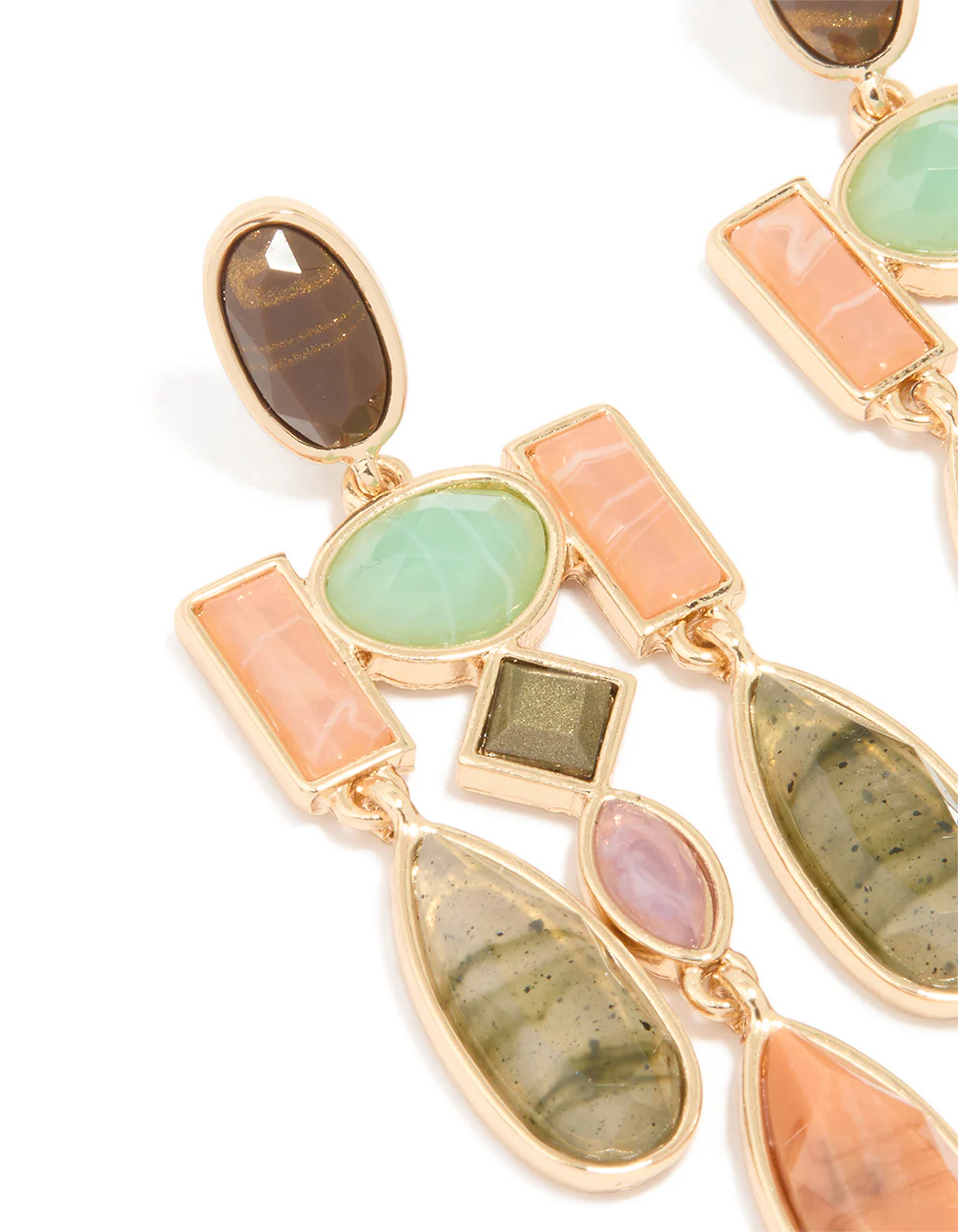 Gold Multicoloured Marble Beaded Mobile Drop Earrings - Image 2