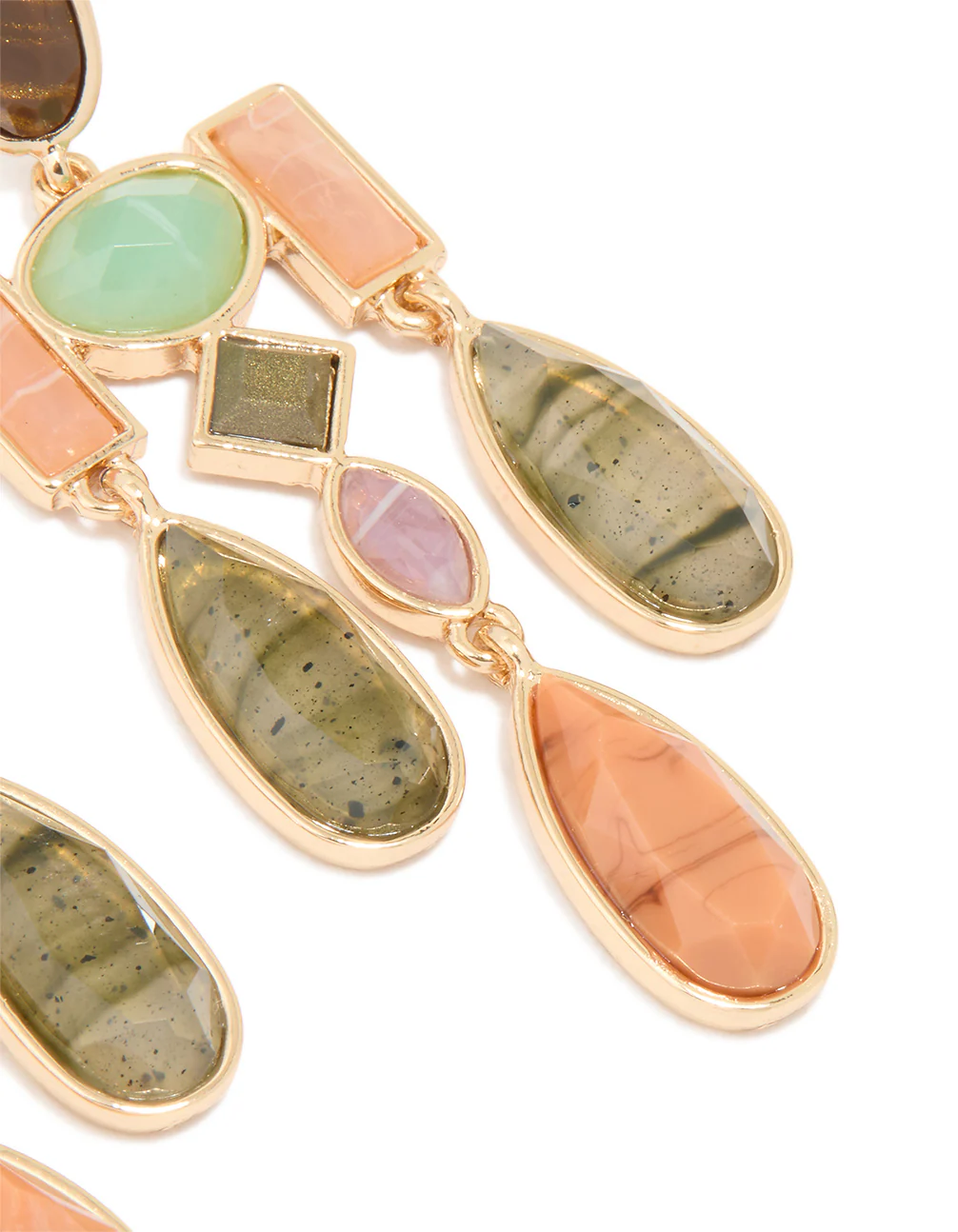 Gold Multicoloured Marble Beaded Mobile Drop Earrings - Image 3