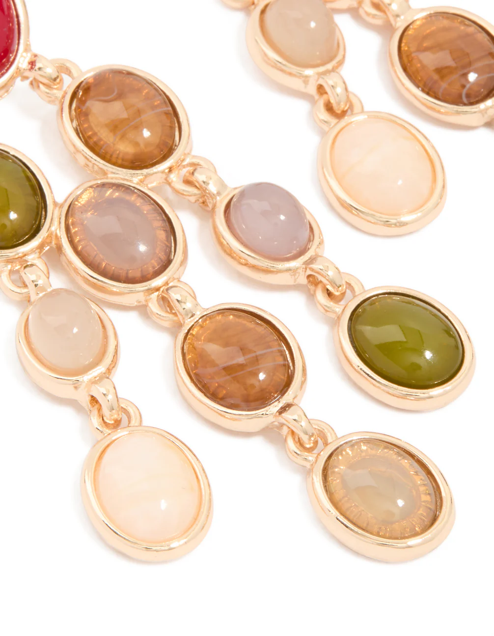 Gold Multicoloured Stones Drop Earrings - Image 4