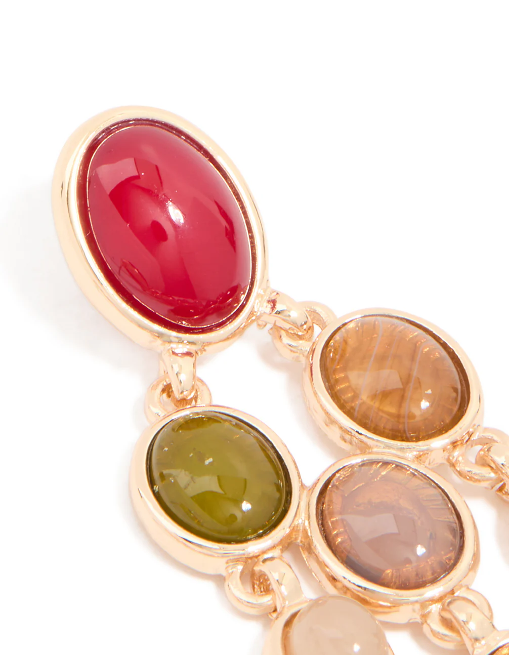 Gold Multicoloured Stones Drop Earrings - Image 5