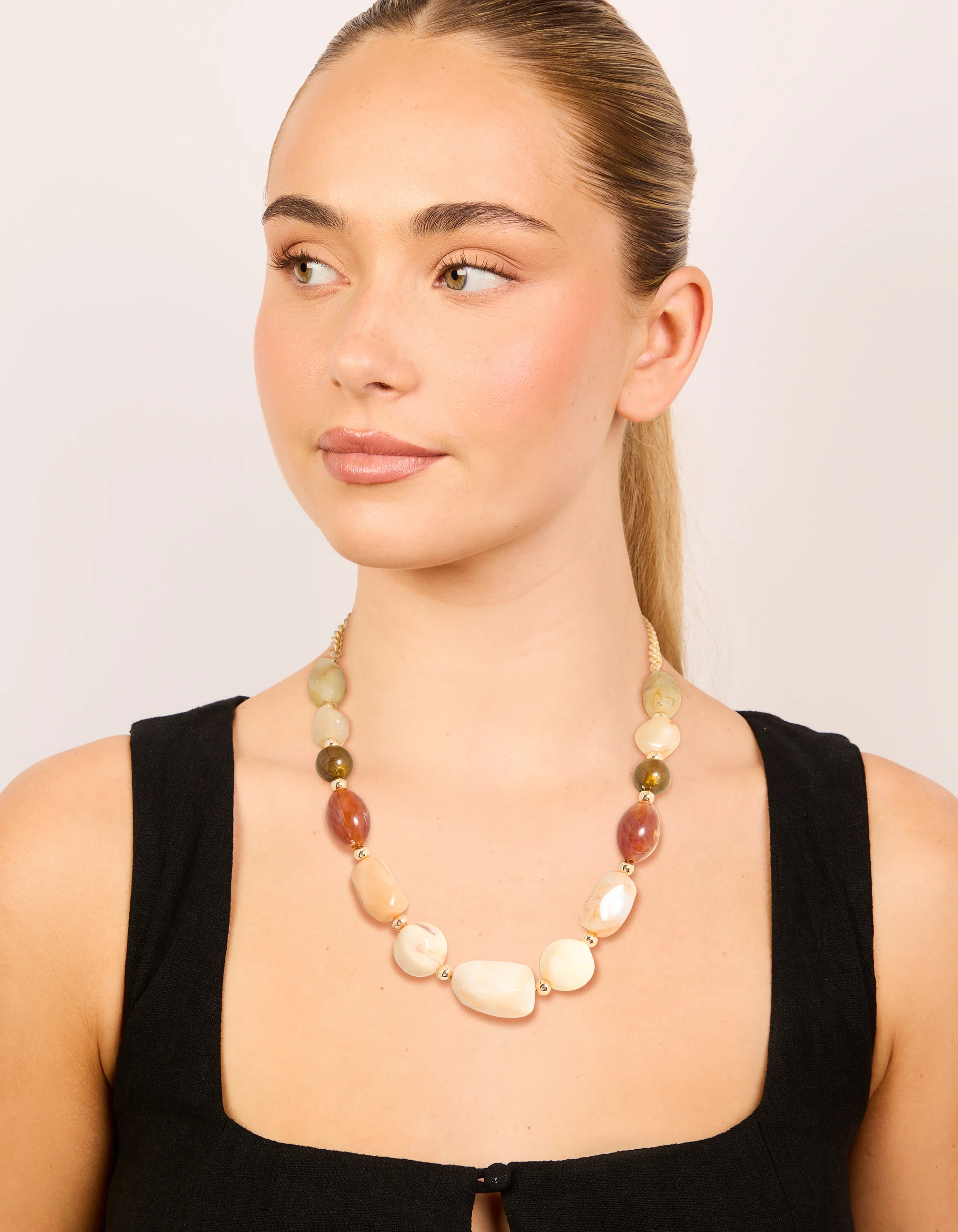 Gold Neutral Chunky Beaded Necklace - Image 3