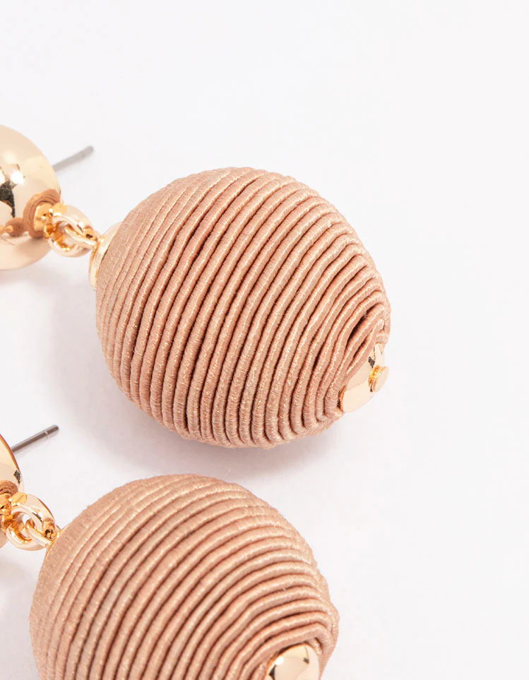 Gold Neutral Thread Ball Drop Earrings - Image 3