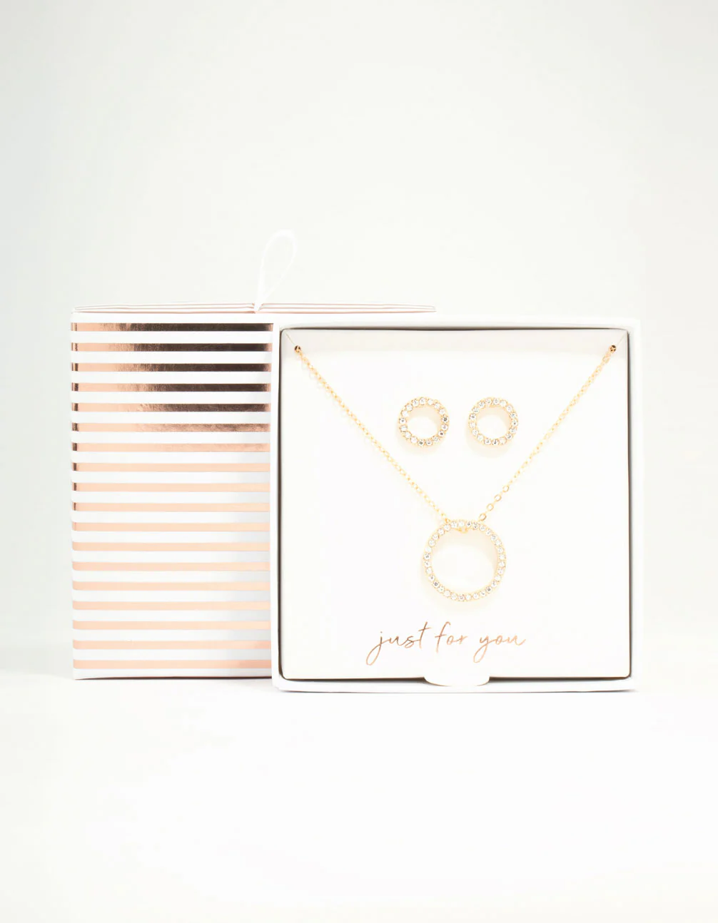 Gold Open Circle Diamante Necklace & Stud Earrings Set - Image 2