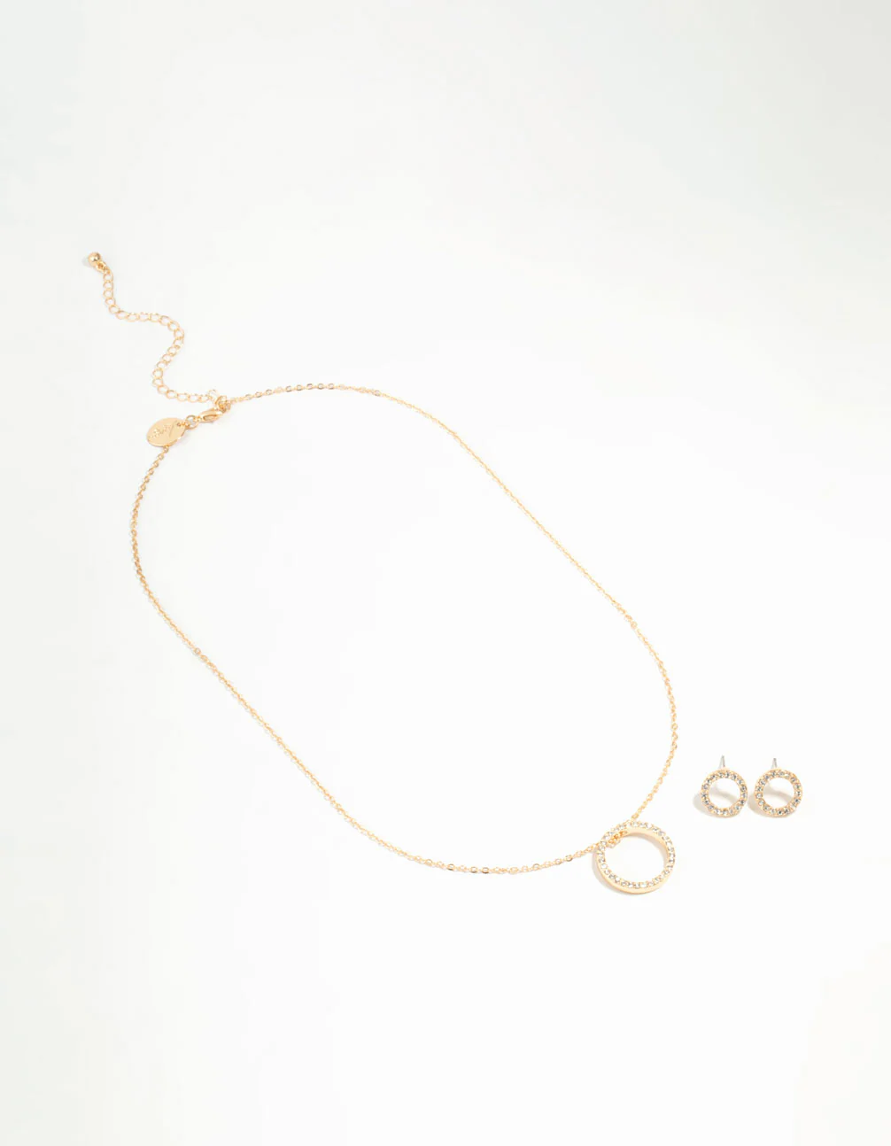 Gold Open Circle Diamante Necklace & Stud Earrings Set - Image 3