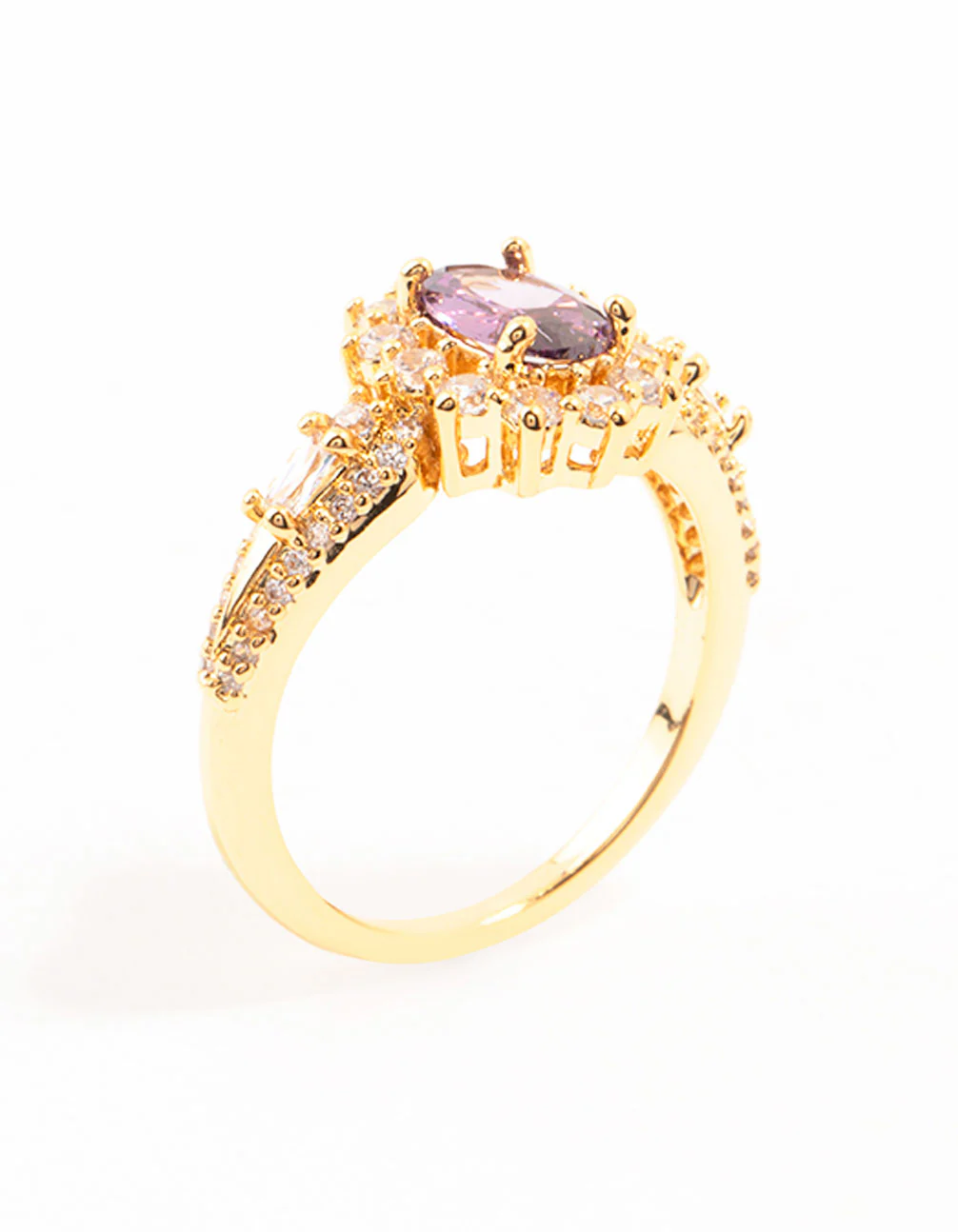 Gold Opulent Purple Cubic Zirconia Statement Ring - Image 2