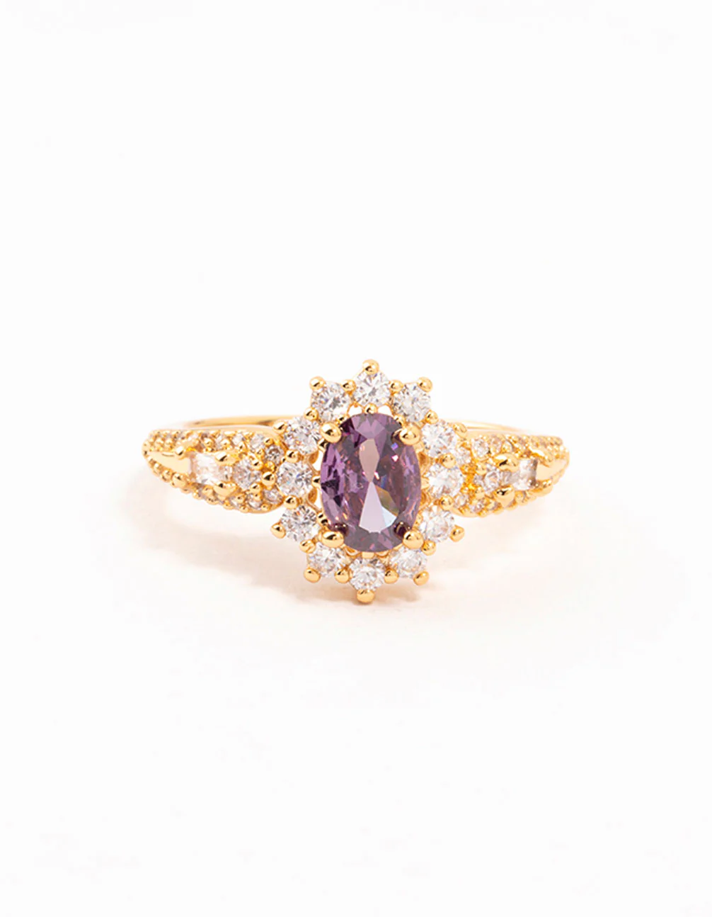Gold Opulent Purple Cubic Zirconia Statement Ring - Image 3