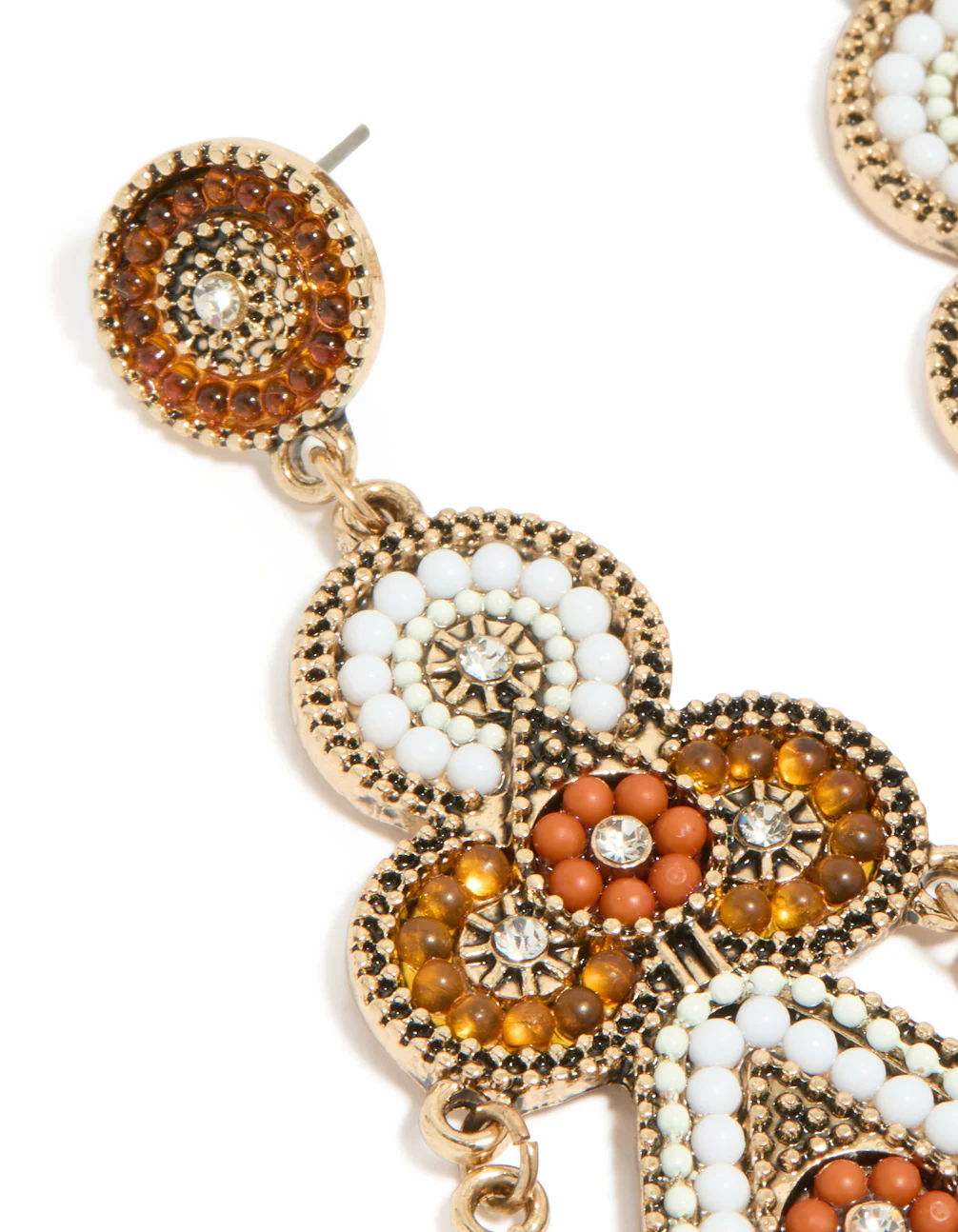 Gold Orange & White Bug Seed Beaded Drop Earrings - Image 4