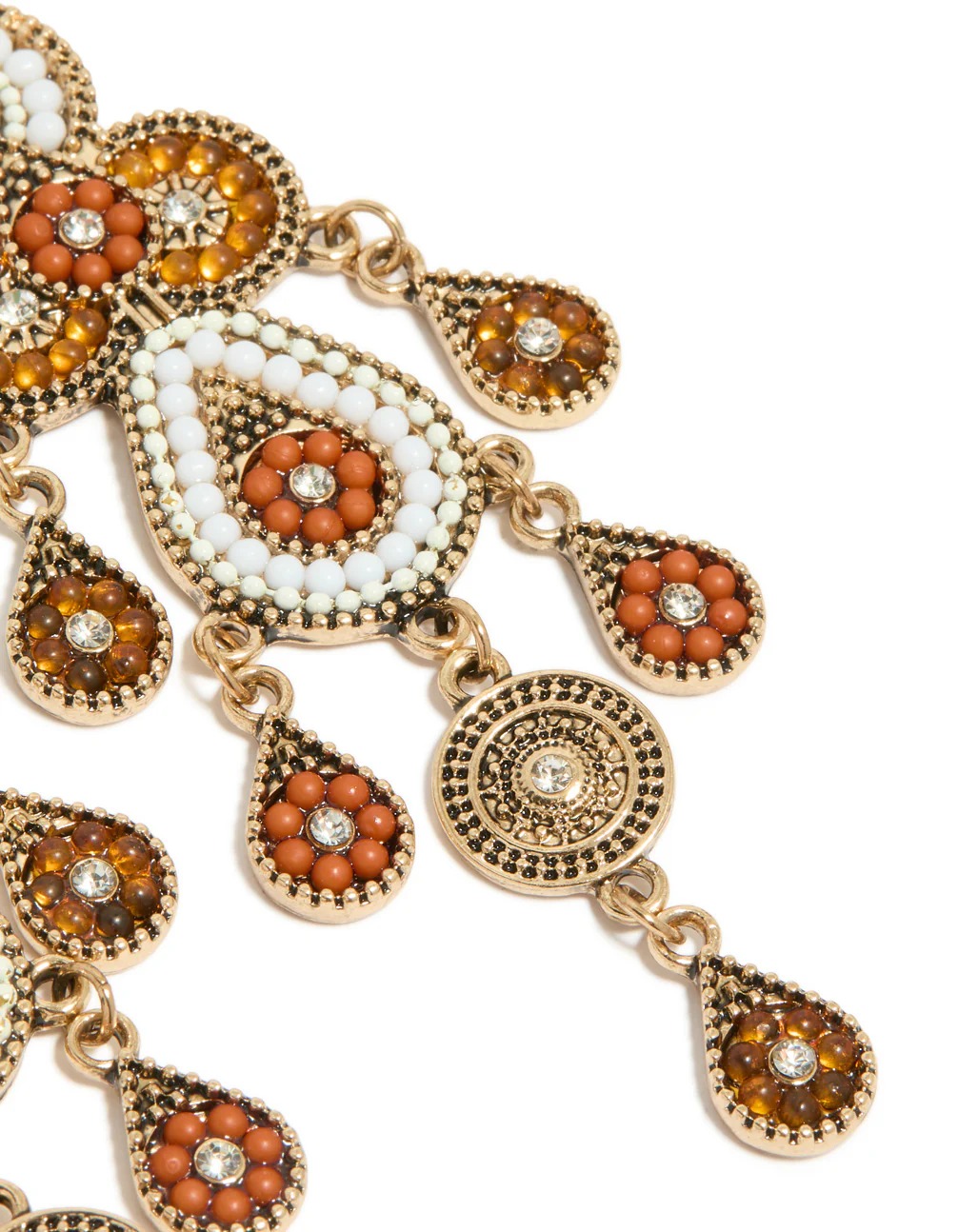 Gold Orange & White Bug Seed Beaded Drop Earrings - Image 5