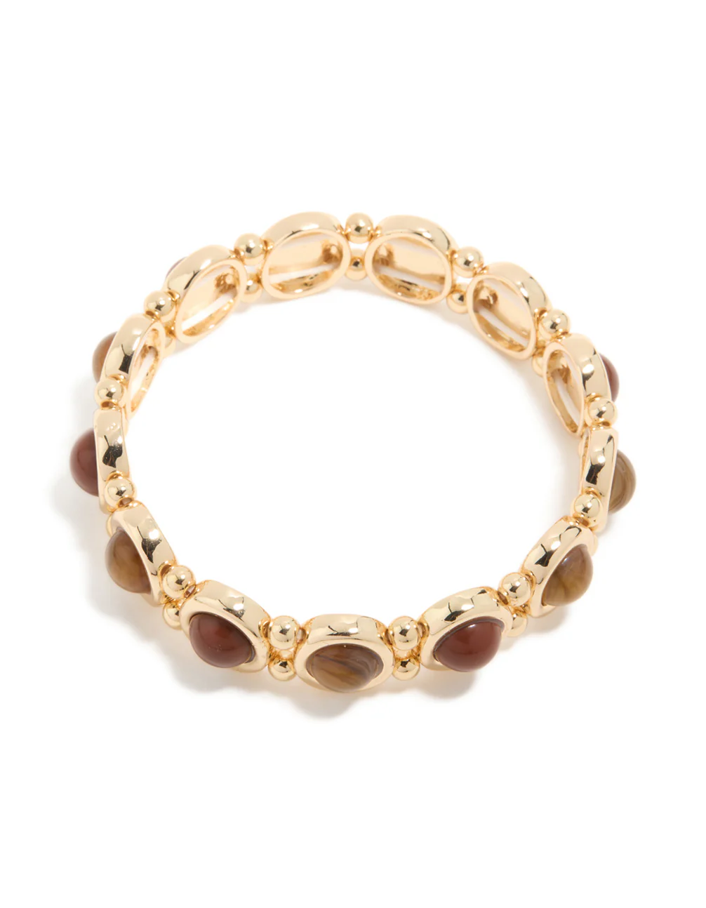 Gold Organic Brown Stones Stretch Bracelet - Image 2