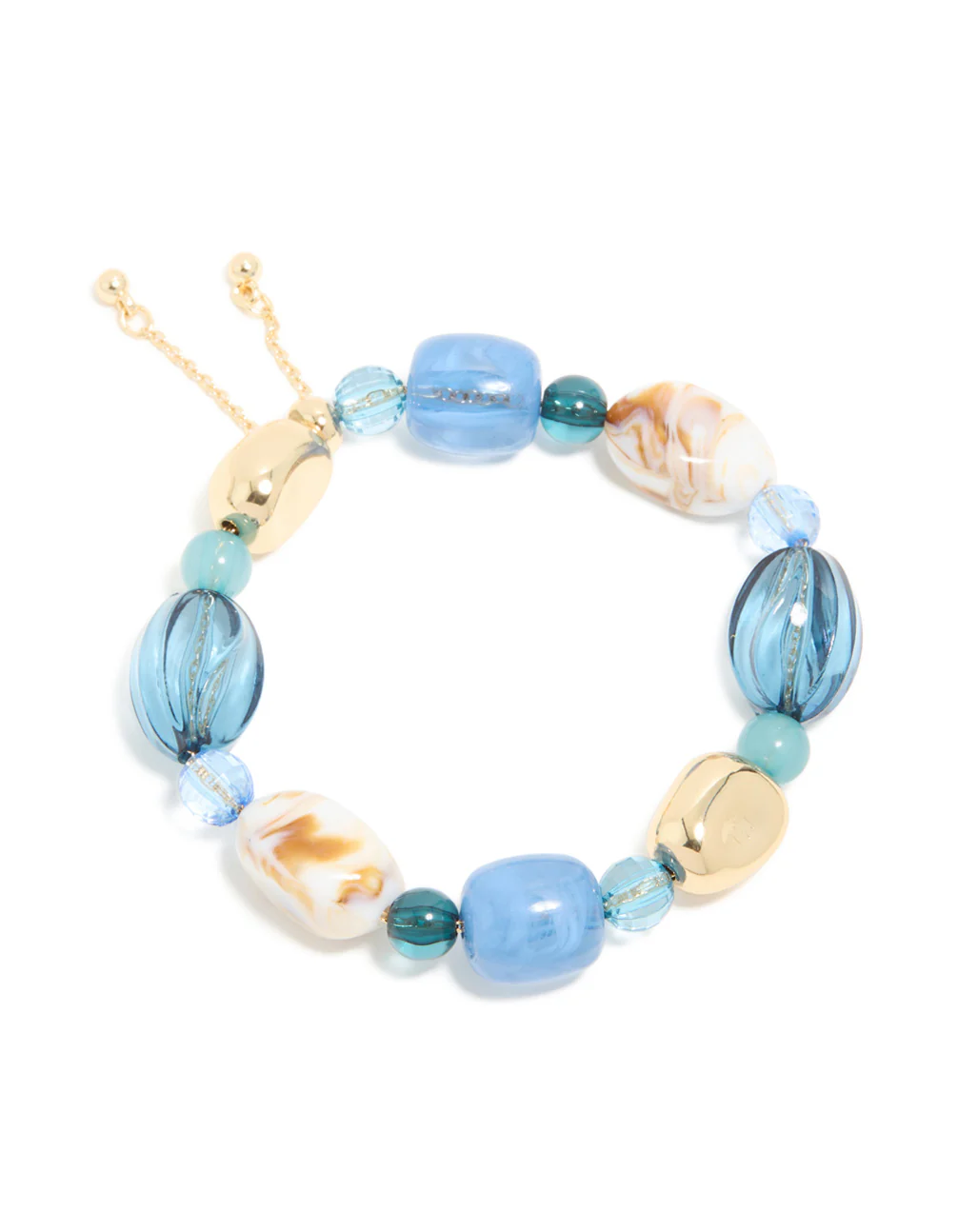 Gold Organic Light Blue Beaded Toggle Bracelet - Image 2