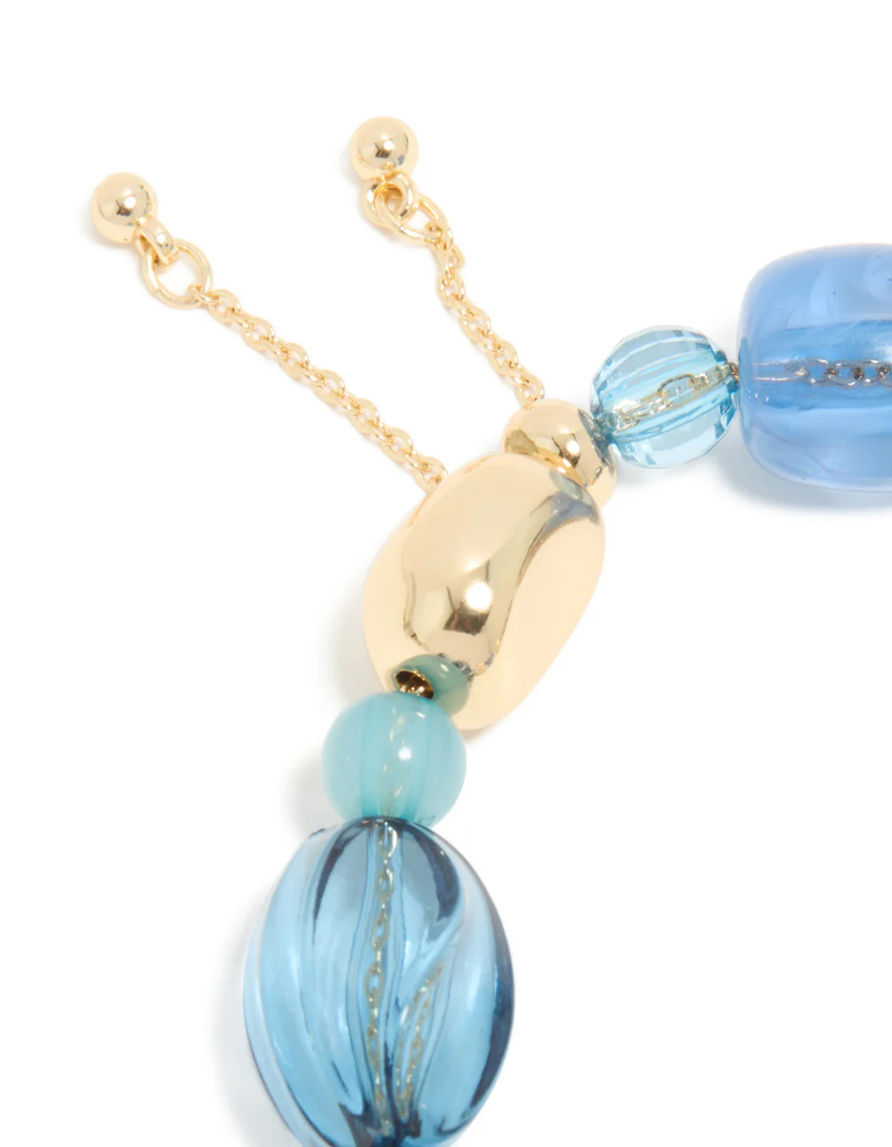 Gold Organic Light Blue Beaded Toggle Bracelet - Image 5