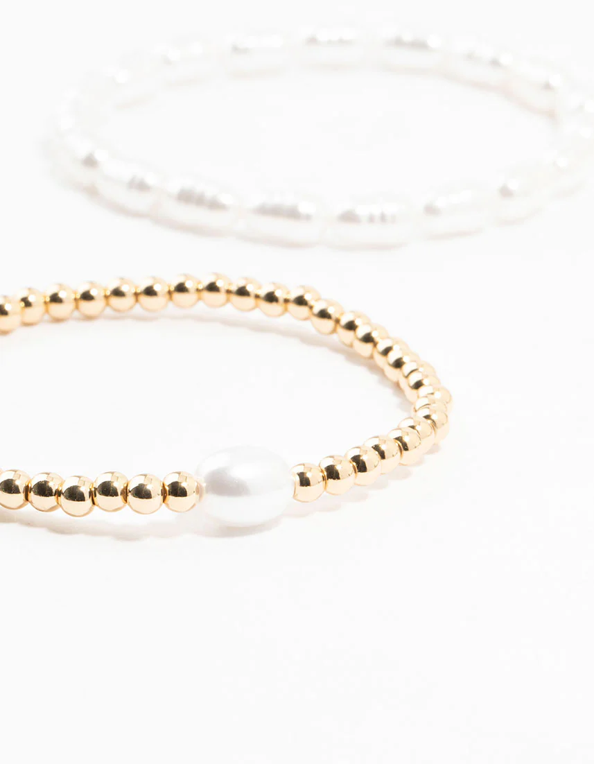 Gold Organic & Stone Station Bracelets 4-Pacck - Image 2