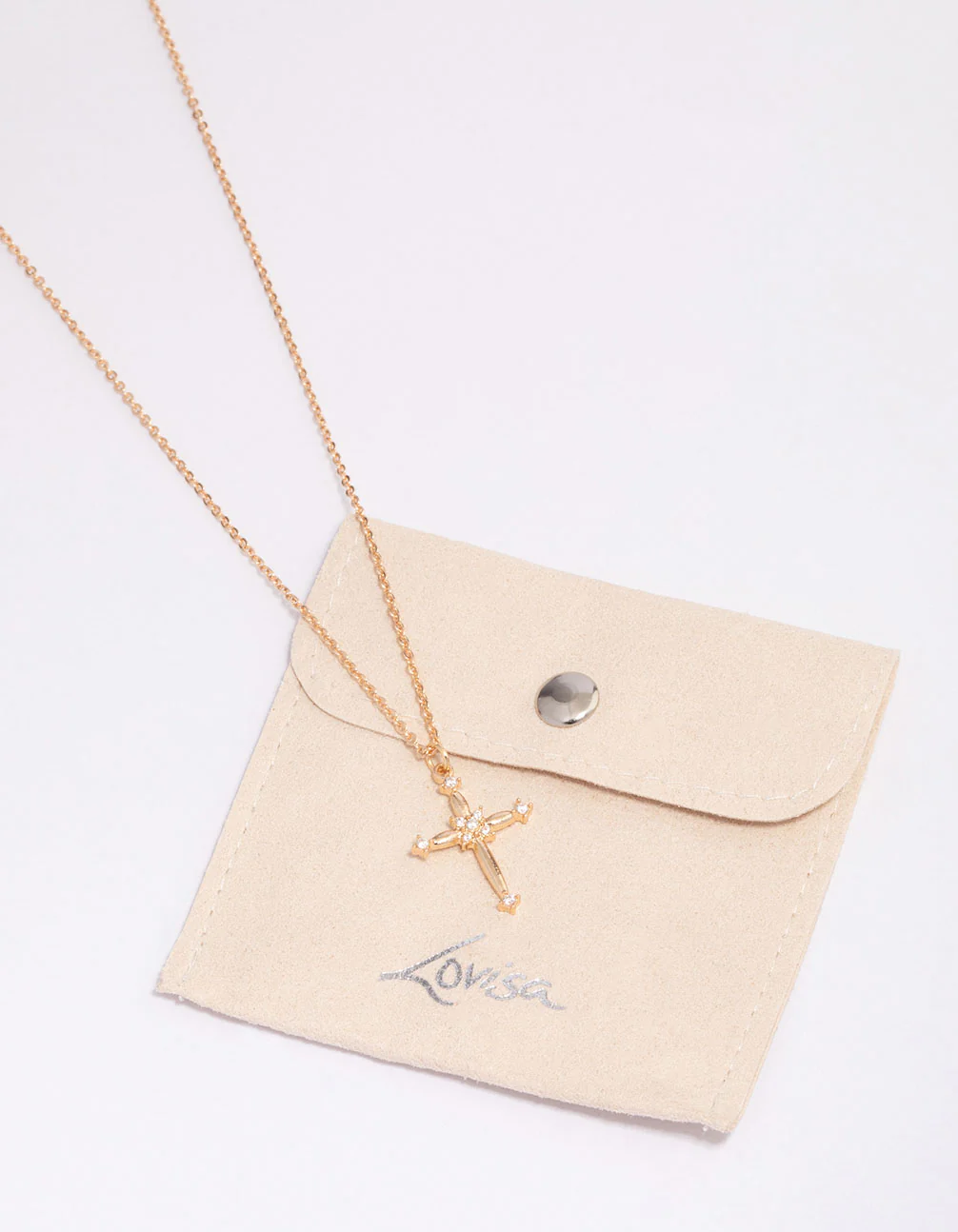 Gold Ornate Diamante Cross Pendant Necklace - Image 2