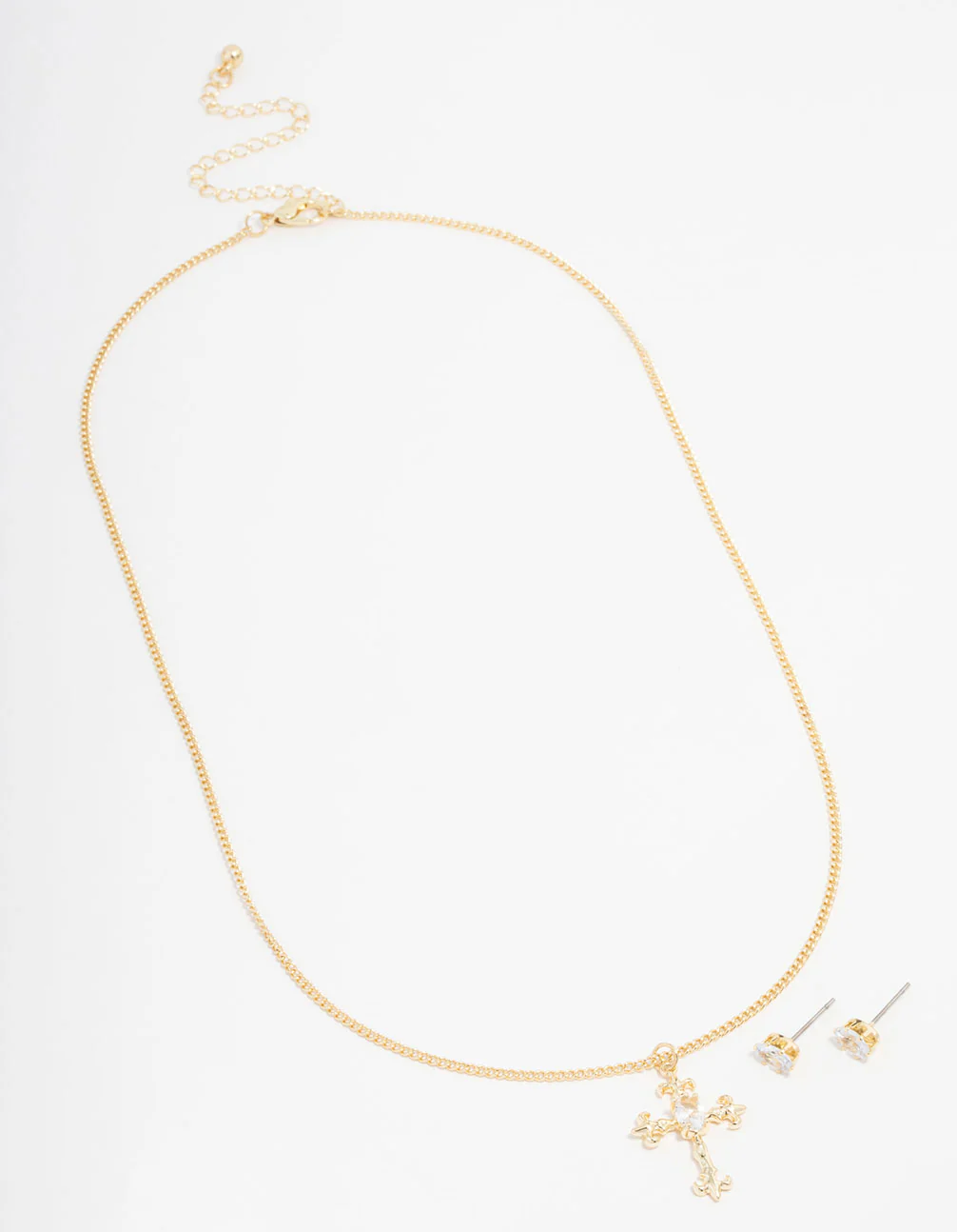 Gold Plated Ornate Necklace & Stud Earrings Set - Image 2