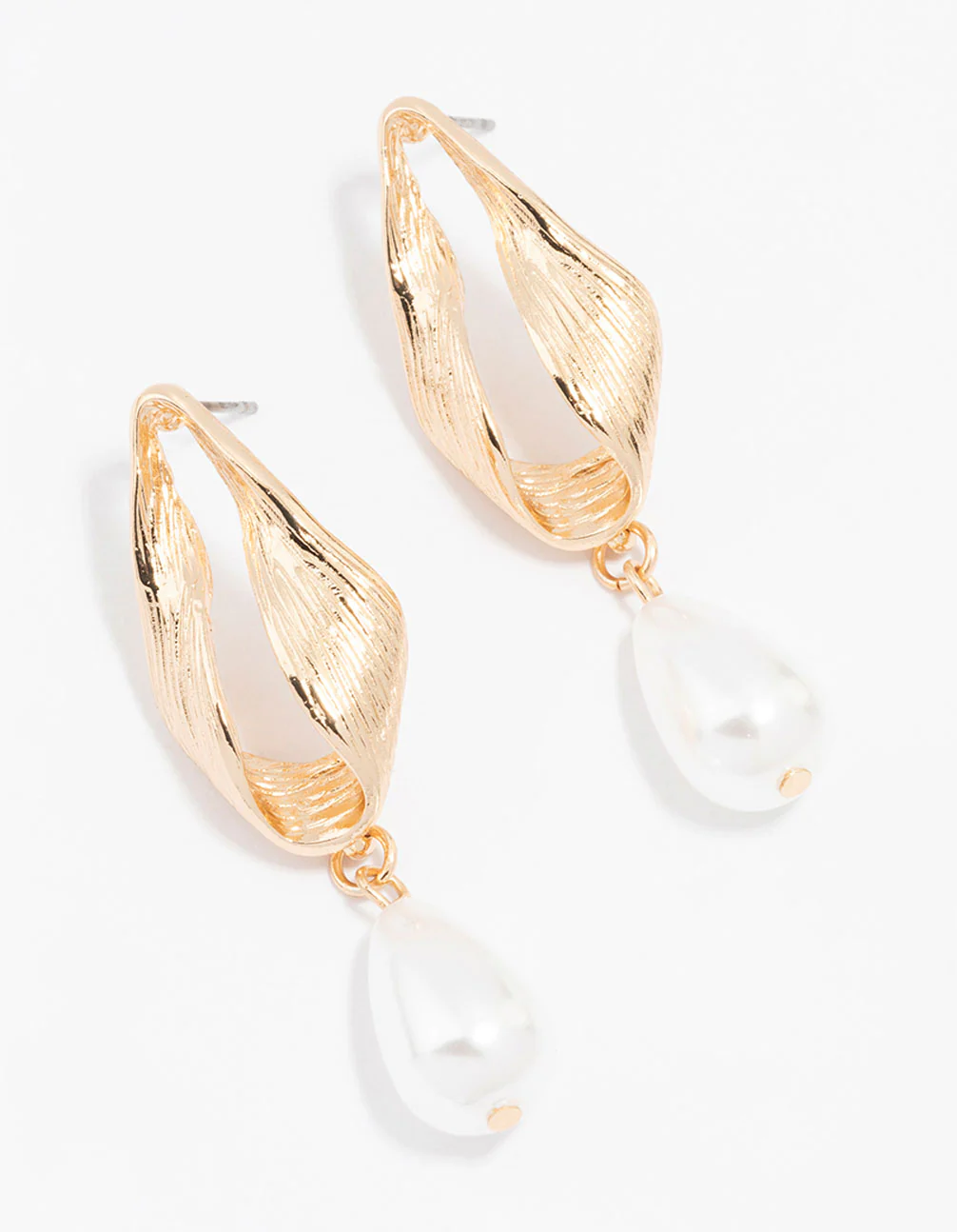 Gold Oval Pearl Drop Earrings - Image 2