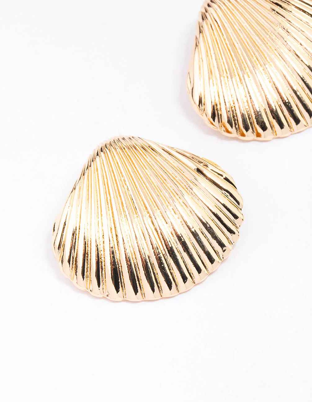 Gold Oversized Shell Stud Earrings - Image 2
