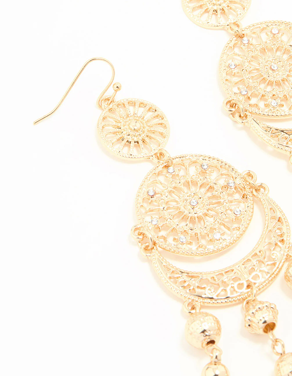 Gold Patterned Tassel Drop Earrings - Image 4