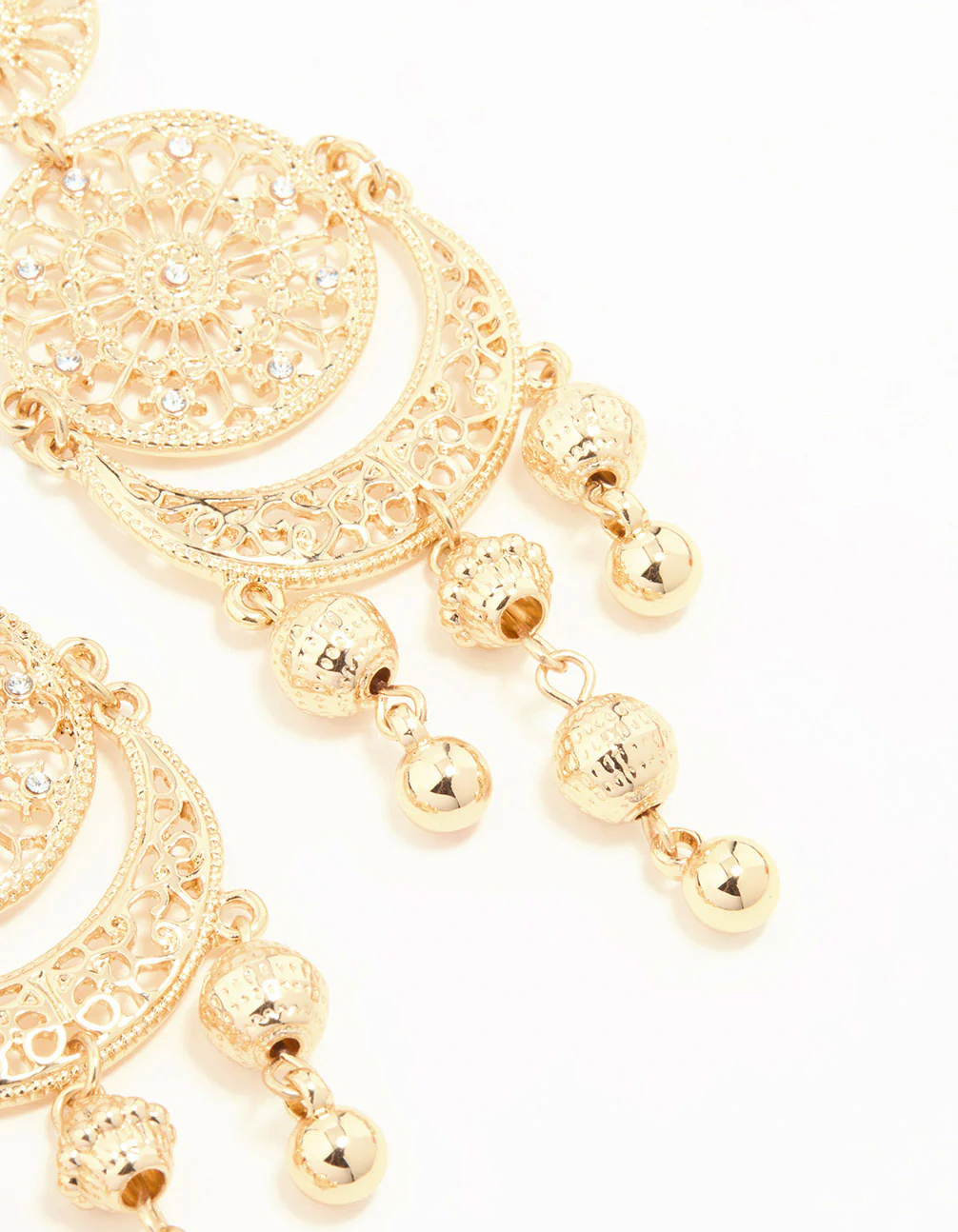 Gold Patterned Tassel Drop Earrings - Image 5