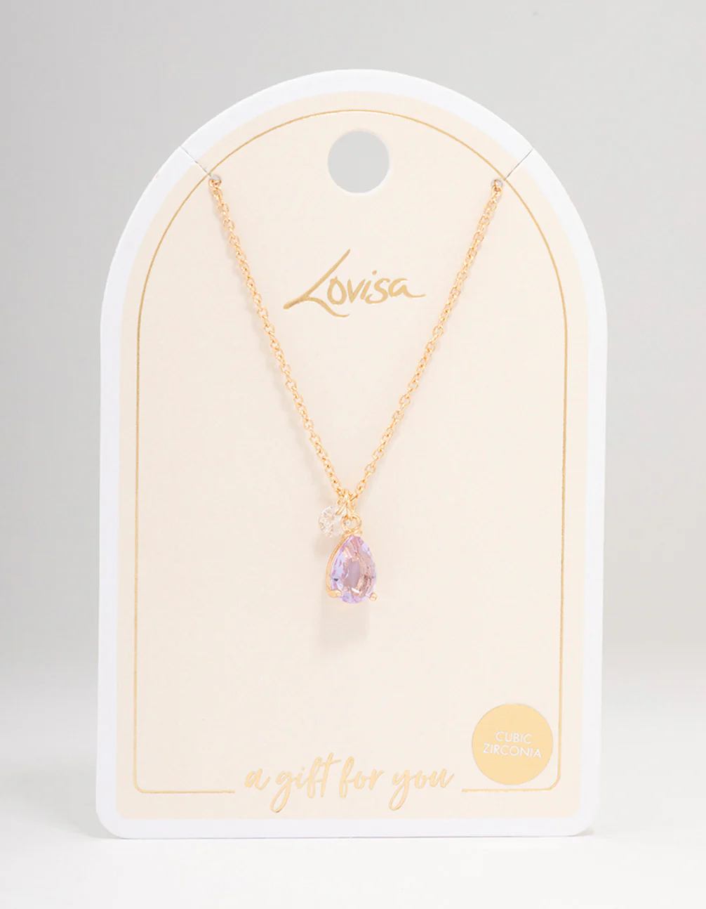 Gold Pear Acrylic Lilac Stone Pendant Necklace - Image 2