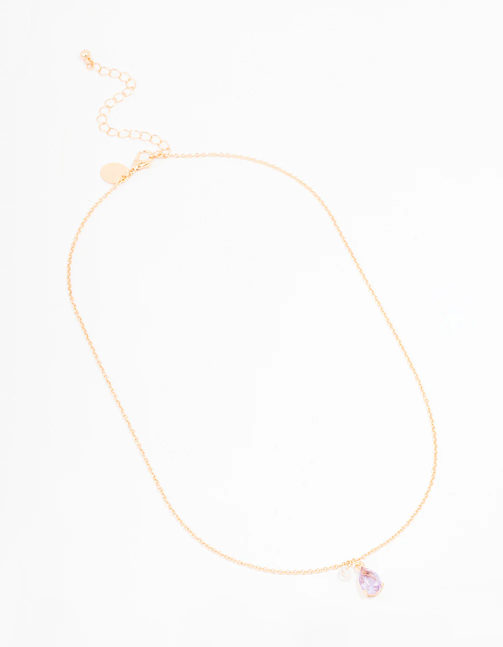 Gold Pear Acrylic Lilac Stone Pendant Necklace - Image 3