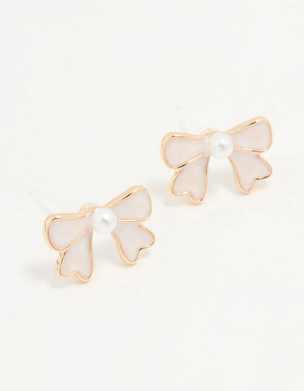 Gold Pearl Bow Mini Stud Earrings